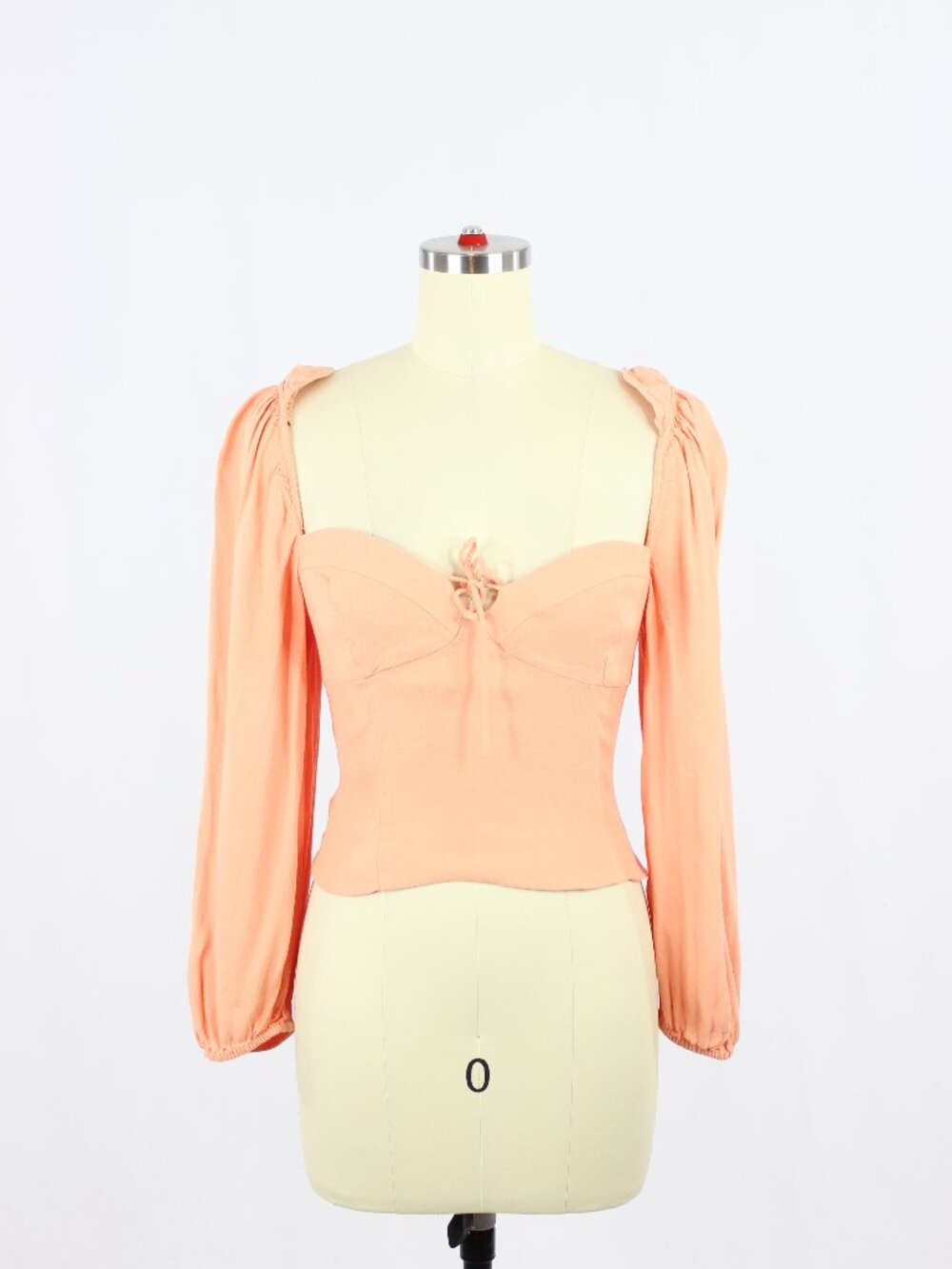 Aritzia WILFRED Novella Coral Orange Crepe Puff Sleeve Bustier Blouse, Size S